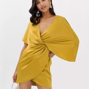ASOS Women's Asymmetric Hem Mini Dress Satin Kimono Sleeves Sz 4 NWT
